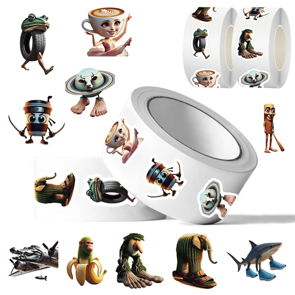 [Smato]イタリアンブレインロット巻き シール 1000枚セット トゥントゥントゥンサフール ユニークデザイン ネットミーム 手帳 スーツケース ギフト封緘に最適 多様な用途 シーンに対応(2巻) (B+C)