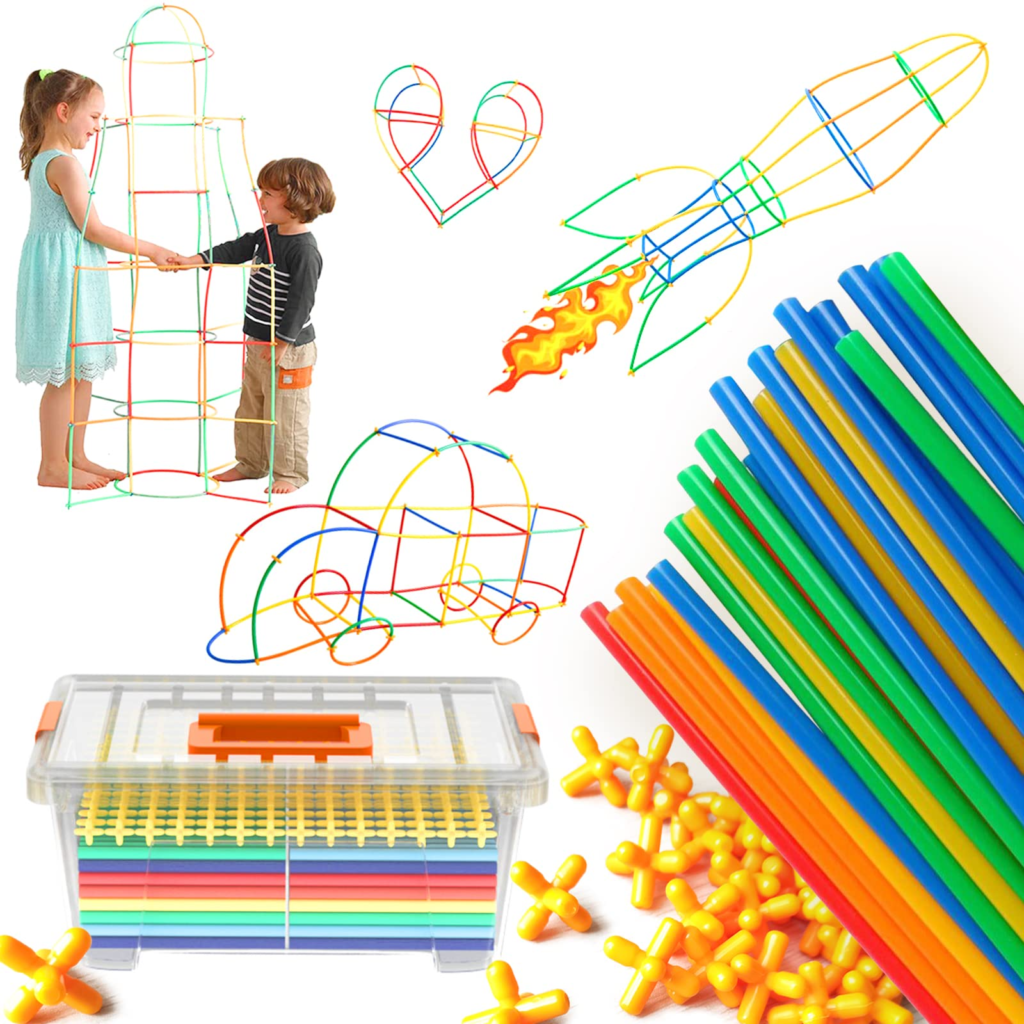 チューブ ブロック ビルディングブロック 組み立て おもちゃ 知育玩具 室内で遊べる遊具 グッドトイ ストロー 積み木 女の子 男の子 プレゼント 立体空間 子供(200ピース)