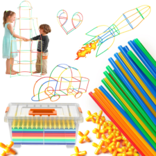 チューブ ブロック ビルディングブロック 組み立て おもちゃ 知育玩具 室内で遊べる遊具 グッドトイ ストロー 積み木 女の子 男の子 プレゼント 立体空間 子供(200ピース)