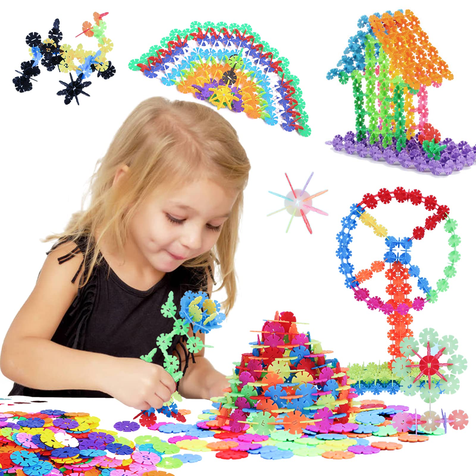 フラワーブロックニューブロック 知育 雪花片 シリコン おもちゃ オモチャ 保育園 3歳-6歳 女の子 プレゼント(雪の花600ピース，3cm)