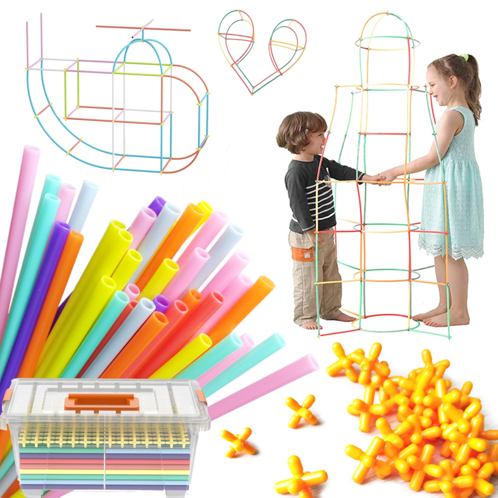 チューブ ブロック ビルディングブロック 組み立て おもちゃ 知育玩具 室内で遊べる遊具 グッドトイ ストロー 積み木 女の子 男の子 プレゼント 立体空間 子供 (7色マカロン 800ピース)