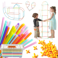 チューブ ブロック ビルディングブロック 組み立て おもちゃ 知育玩具 室内で遊べる遊具 グッドトイ ストロー 積み木 女の子 男の子 プレゼント 立体空間 子供 (7色マカロン 800ピース)