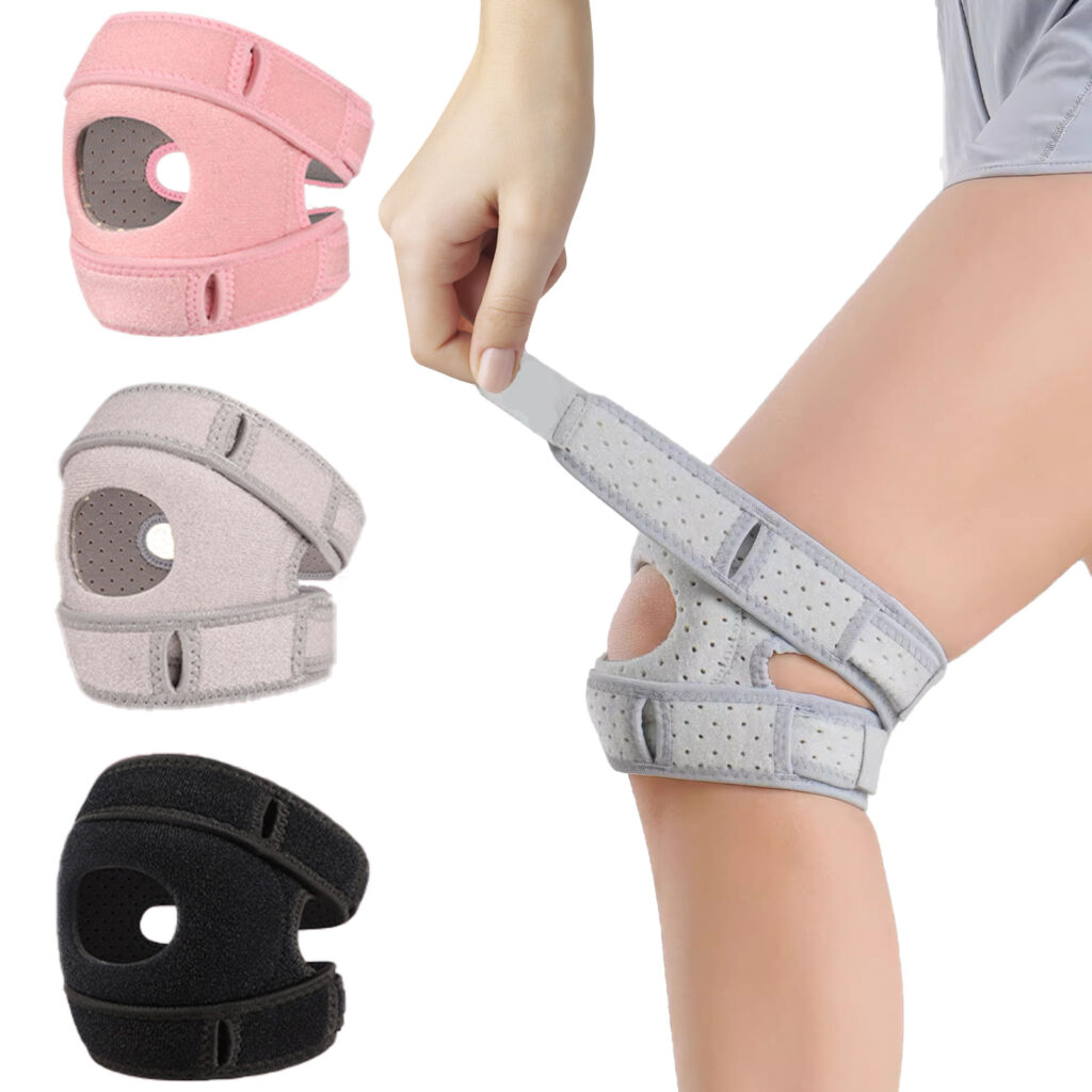 【Smato】高い固定性で膝蓋骨をしっかりガード。吸汗速乾＆高弾性素材採用、内蔵シリコンパッドで衝撃を緩和。バスケットボール、バドミントン、テニスなど、彩なスポーツから日常生活まで対応。両足兼用のフリーサイズ、3色展開