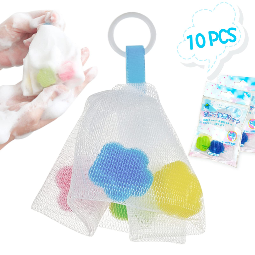 洗顔ネット 4層構造 泡立て ネット 10枚セット 泡洗顔 つるつるゴムポン あわだてねっと ボディ 顔や手専用 PE素材 泡の弾力が高い 肌に優しい 持ちやすい形