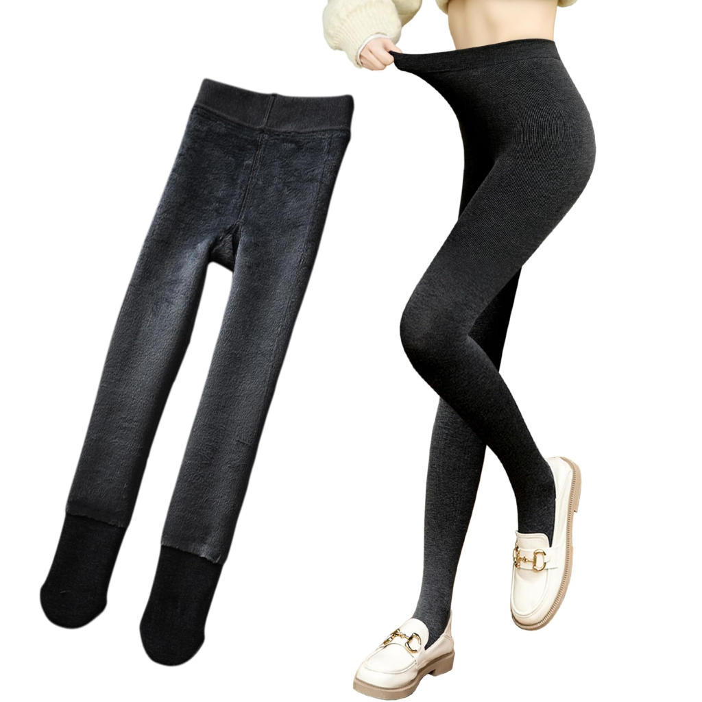 【Smato】裏起毛 トレンカ レギンス 防寒 厚手 着圧 リブ編み リブニット 220デニール お腹ゆったり 冬用インナー 極暖 暖かい グレー 女の子 レディース