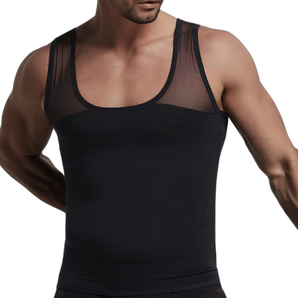 [Smato] タンクトップ メンズ ボディシェイパー 胸部圧縮 バインダー アンダーシャツ uネック ノースリーブ 薄型 ショルダーメッシュ素材 冷感 背筋 スッキリ 加圧インナー コンプレッション