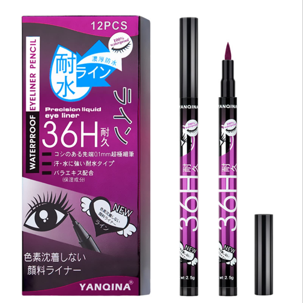 YANQINA 12本 アイライナー スーパーキープ ウォータープルーフ ロングラスティング 36h耐久 汗、涙に強くにじまない