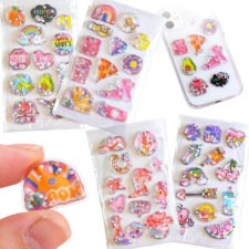 Smato 3d ウォーターシール【4色】ぷにぷにシール 可愛い 水入り キャラクター 立体 精巧な柄 手帳用装飾 DIY クリエイティブ ファッション 個性的 かわいい ギフト かわいい もっちりスクイーズ ステッカー デコレーション 携帯電話飾り用 手帳用 手芸用品