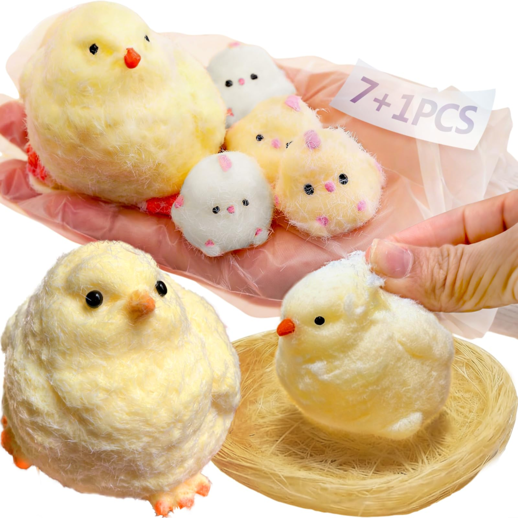 Smato スクイーズチキン セット ストレス解消 スクイーズおもちゃ ソフトシリコンひよこ 面白い鶏のストレス解消おもちゃ 発散 かわいい 低反発 おもしろ プレゼント (チキン 7個+鶏の巣)