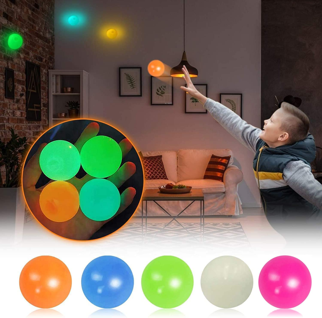 スティッキーボール 5個 6cm 粘着ボール 蛍光粘着性ボール スティッキーウォールボール 子供 大人兼用