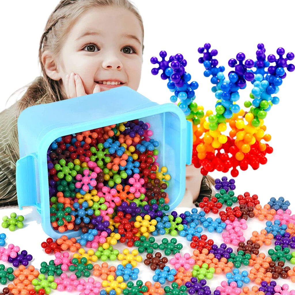 ニューブロック 【300ピース，3cm】立体 フラワーブロック 知育ブロック チューブ ブロック おもちゃ 女の子 プレゼント 積み木 幼児 小学生 男の子 3歳 子供 入園 保育園 収納ケース付き