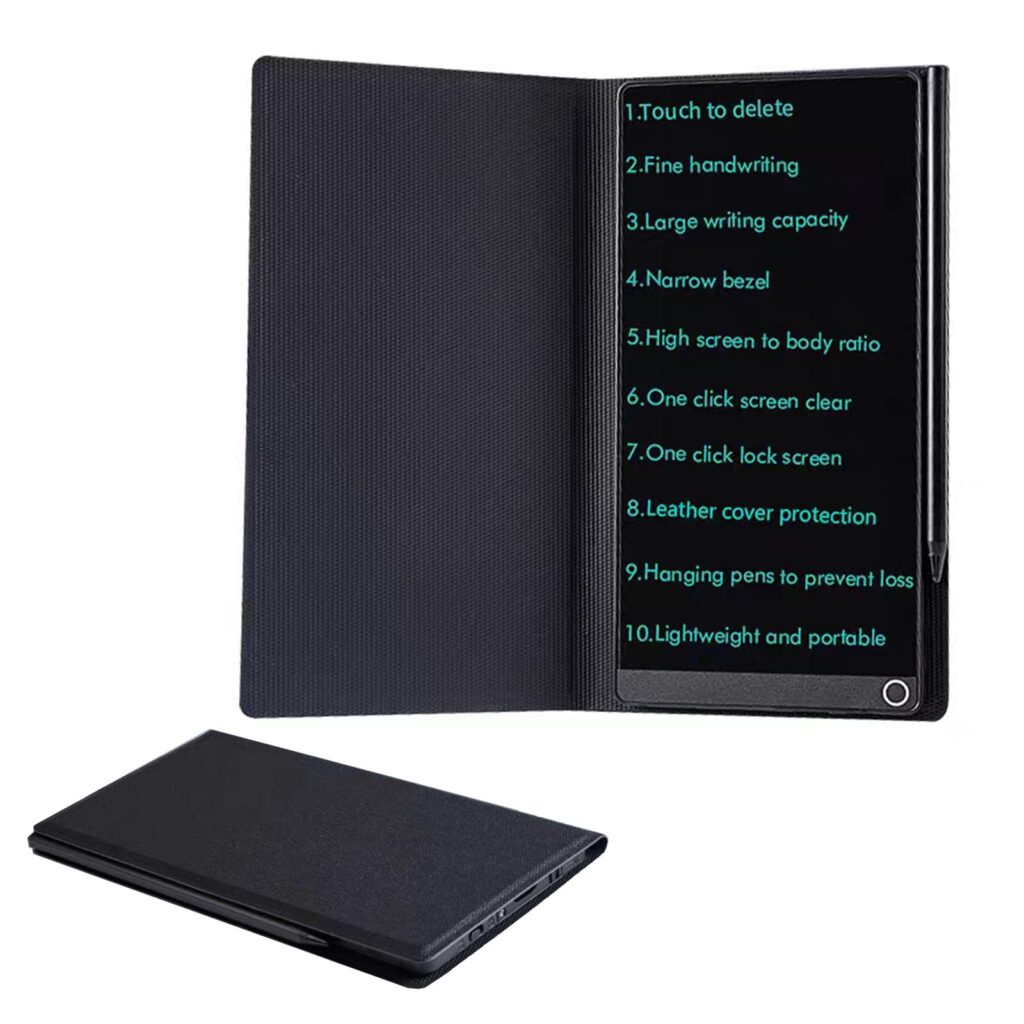 Smato 電子メモパッド デジタルノート 6.5インチ 超薄 0.5mm極細線幅 革カバー付き スロット式ペン収納 誤操作防止 ロック機能付き ワンタッチ消去 電子手帳 電子ペーパー ボード 伝言板 学生 勉強 ビジネス 業務用