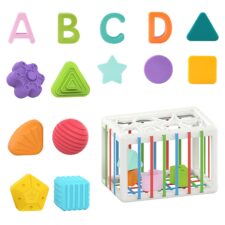 モンテッソーリ 玩具 (本体+14個 ブロック) 赤ちゃんおもちゃ イニービン 指先知育 お風呂 おもちゃ 知育玩具 形合わせ 図形認知 色認識 脳トレ カラフル 誕生日 クリスマス 出産祝い