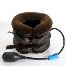 エアーネックストレッチャー 首サポーター 高級スエード 軽量 頸椎 枕 旅行 軽量 3段式(ブラウン)