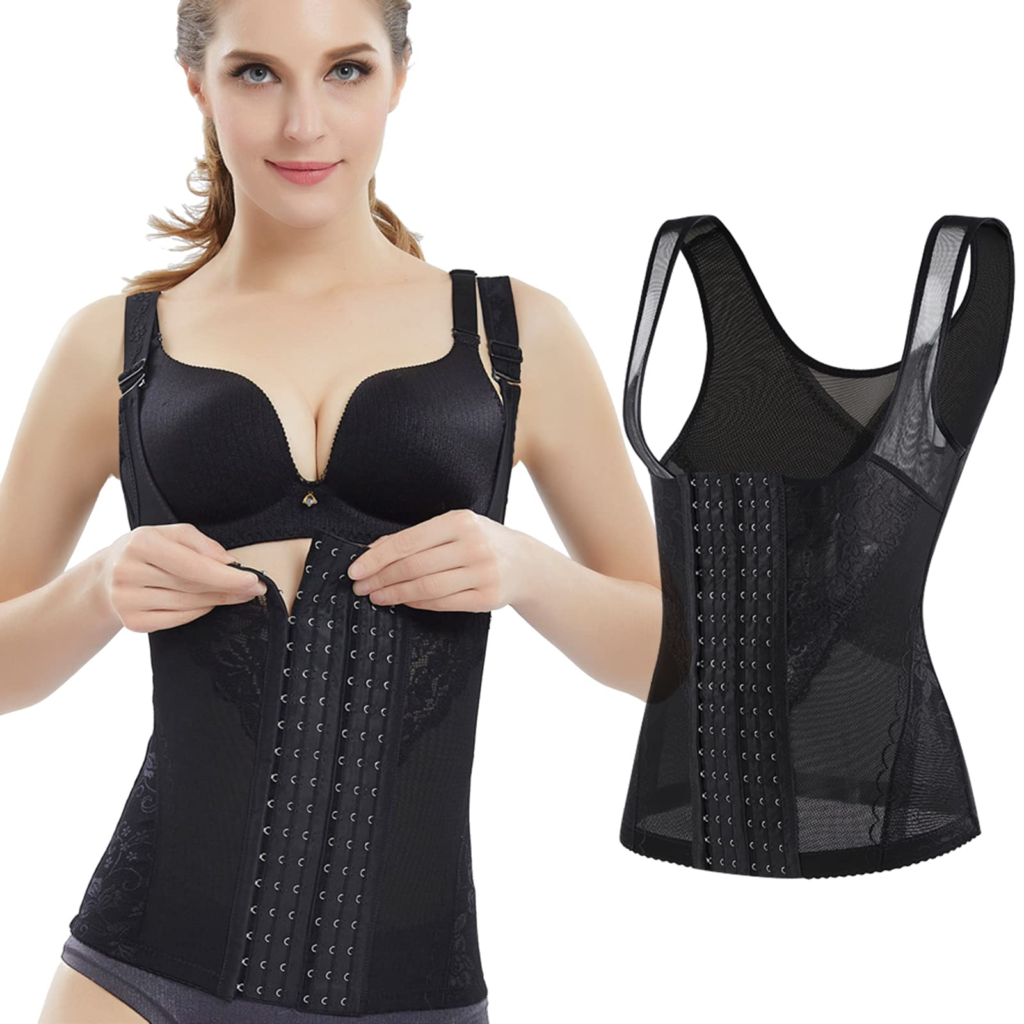[Smato] タンクトップ型コルセット ロングタイプ ウエストニッパー ボーン内蔵 二重加圧 シェイプアップベルト ウエストしめる お腹引き締め くびれ 通気 伸縮 大きいサイズ 補正下着 レディース 女性