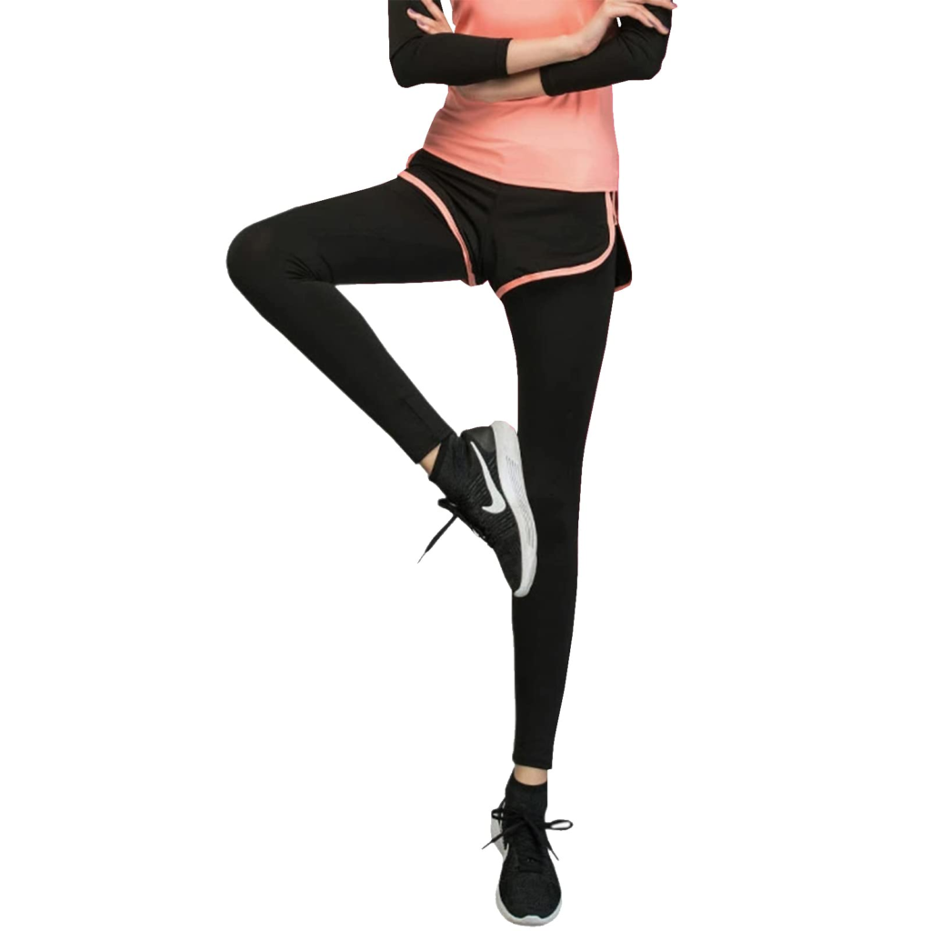 Smato レギンス ショートパンツ付き スポーツウェア ヨガウェア 一体型 タイツ 薄手 速乾 伸縮 ランニング レディース