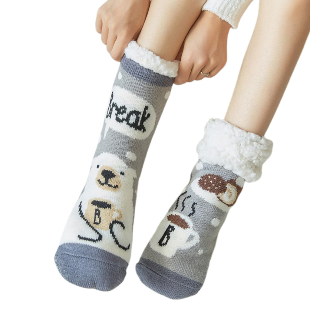 もこもこあったか靴下 床ソックス ルームソックス レディース ロング 厚い 保温 裏起毛 ゆかいた 滑り止め かわいい 動物柄