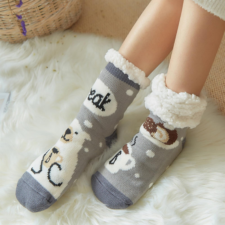 もこもこあったか靴下 床ソックス ルームソックス レディース ロング 厚い 保温 裏起毛 ゆかいた 滑り止め かわいい 動物柄