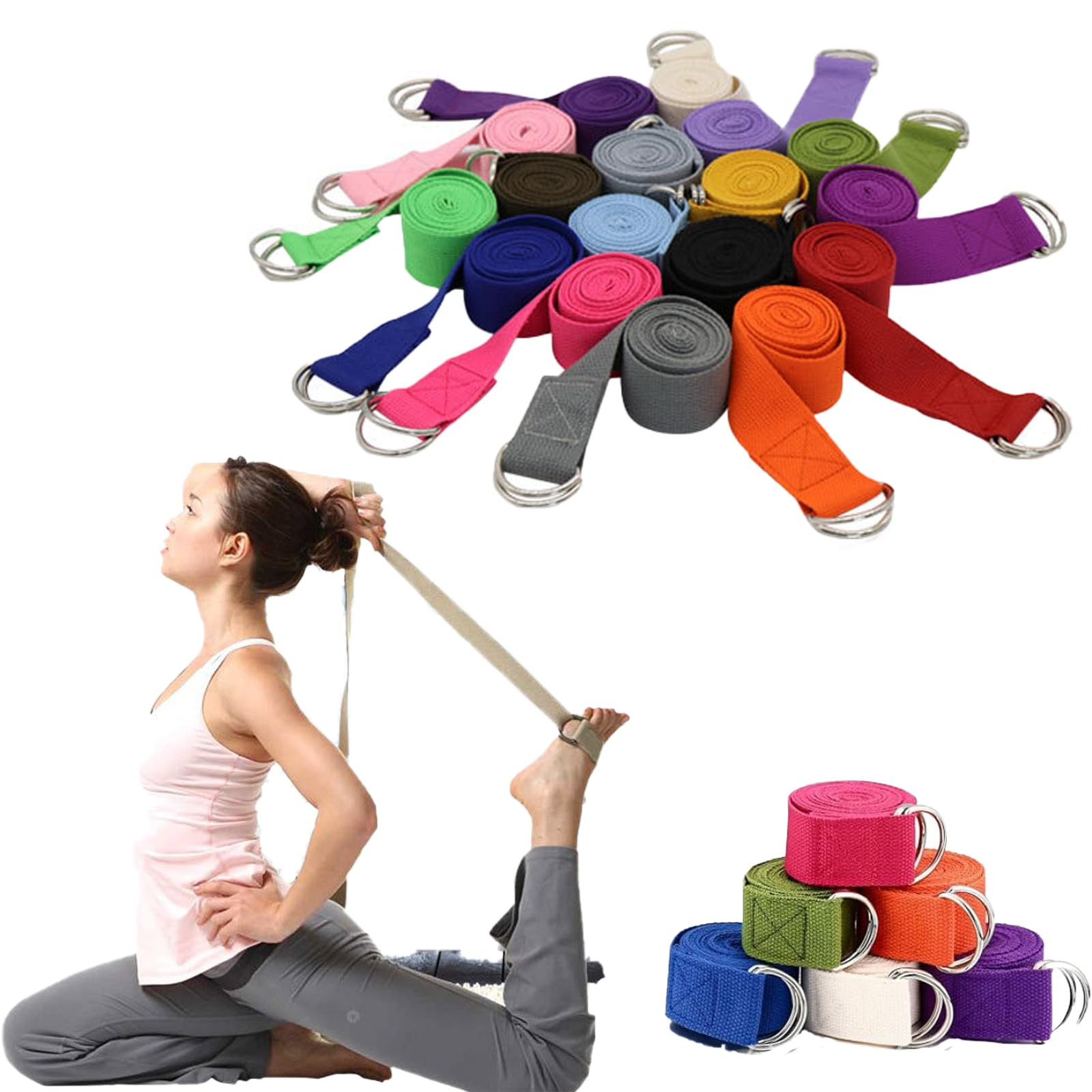 【Smato】ヨガベルト 金属Dリング付き 183cm ヨガストラップ yoga belt フィットネス ピラティス用 ストレッチ 調節可能 伸ばしバンド