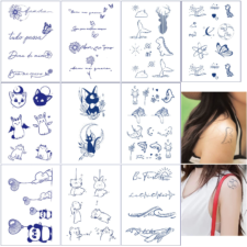 タトゥーシール 10枚セット 果汁入り インクボックス ジャグアタトゥー ヘナタトゥー 2週間 消えない ティントタトゥー 文字 英語 動物 蝶々 星 長持ち 防水 韓国 おしゃれ たとぅーしーる(果汁A 11*18cm)