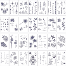 HENGFANG タトゥーシール 10枚セット 果汁入り ヘナタトゥー ジャグアタトゥー 2週間 消えない インクボックス 薔薇 蝶 長持ち 防水 韓国 おしゃれ たとぅーしーる(果汁B 15*10cm)