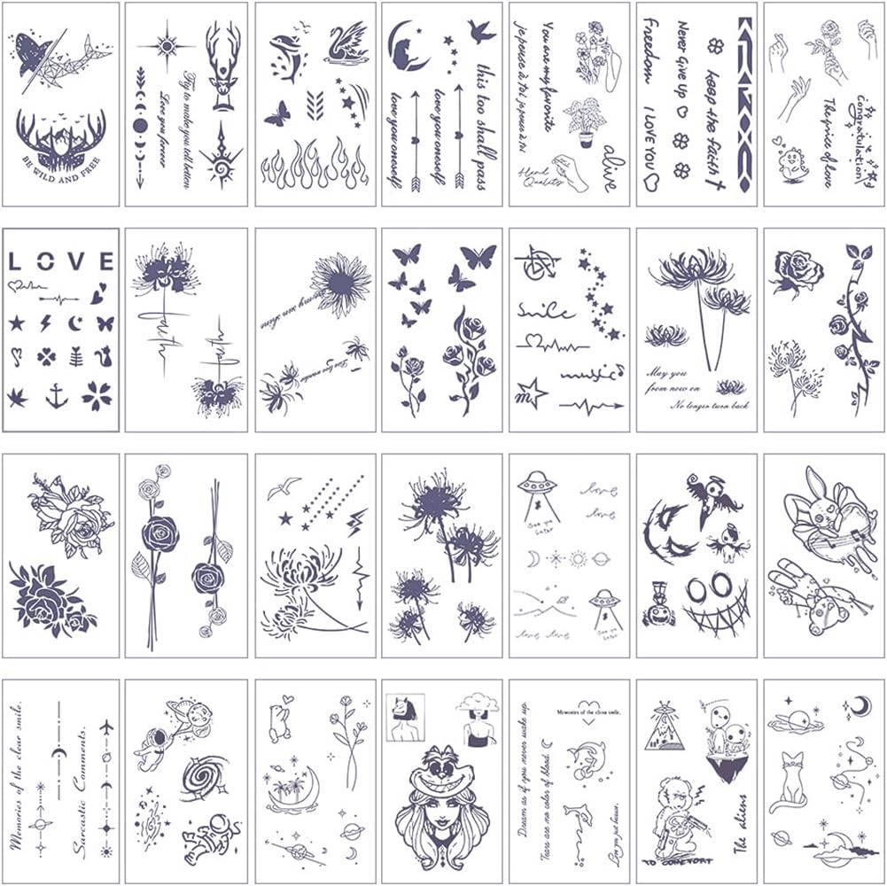 HENGFANG タトゥーシール 10枚セット 果汁入り ヘナタトゥー ジャグアタトゥー 2週間 消えない インクボックス 薔薇 蝶 長持ち 防水 韓国 おしゃれ たとぅーしーる(果汁B 15*10cm)