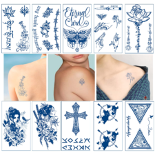 タトゥーシール 10枚セット 果汁入り インクボックス ジャグアタトゥー ヘナタトゥー 2週間 消えない ティントタトゥー 薔薇 蝶 長持ち 防水 韓国 おしゃれ たとぅーしーる (果汁C 11*18cm)