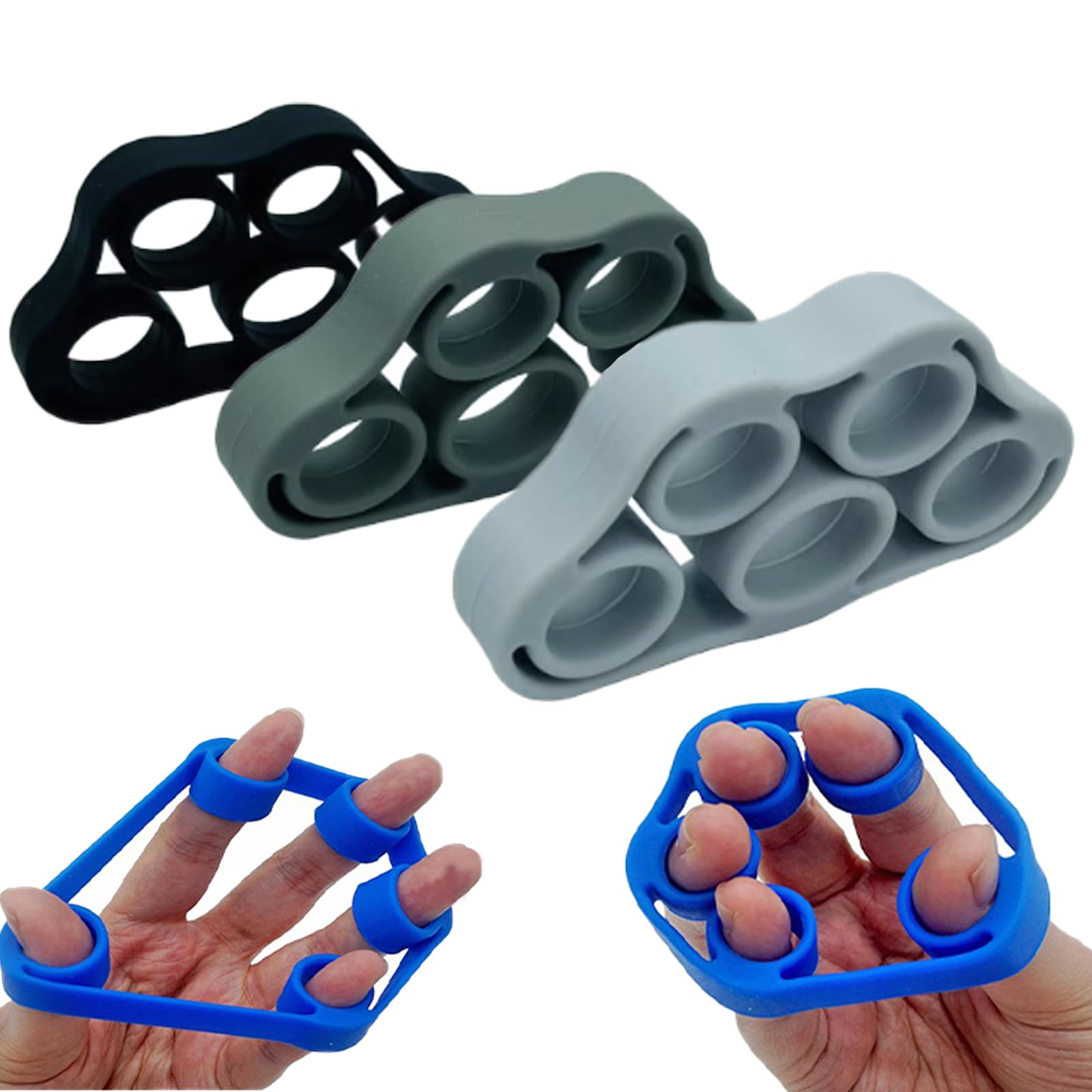 【Smato】強度調整可能握力トレーナー フィンガートレーナー 指パワー強化 握力鍛える 握力強化 フィンガーエクササイズ 指ストレッチ リハビリ 手のトレーニング 3点セット ブラック