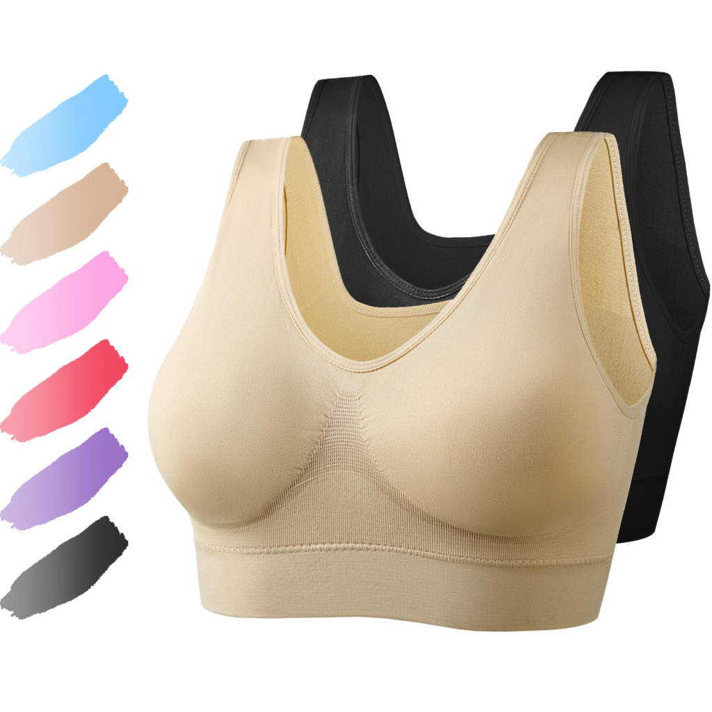 [Smato] ナイトブラ お任せ2枚 セット 大きいサイズ パッド付き 速乾 通気性 高弾力 ホックなし 縫い目なし 昼兼用 ノンワイヤー ブラ