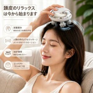 自宅で本格頭皮SPA！360°回転頭皮マッサージャー